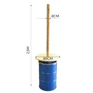 Olievat statafel 200L - Blauw - Met houten paal 2,5 m