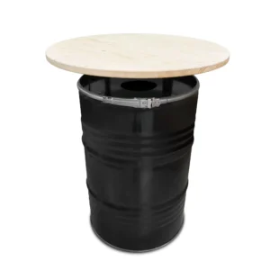 Olievat statafel 200L - Statafel en prullenbak-houten blad - 80cm