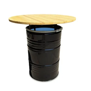 Olievat statafel 200L - Met houten blad (100 cm)