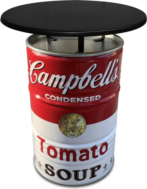 Olievat statafel 200L - Campbell Soup - Met zwart blad - 80cm
