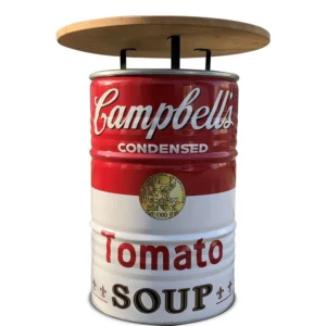 Olievat statafel 200L - Campbell Soup - Met houten blad - 80cm
