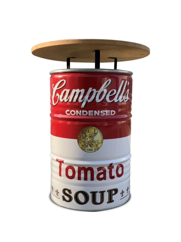 Olievat statafel 200L - Campbell Soup - Met houten blad - 80cm