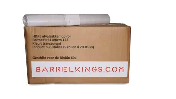 Afvalzak voor 60L prullenbak - Transparant - 500 stuks