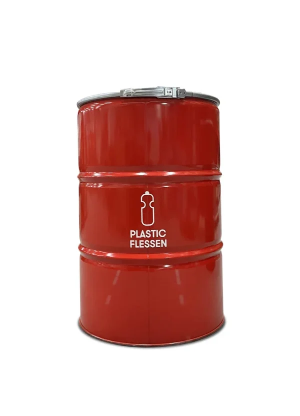 Statiegeld prullenbak 200L - Rood - Plastic flessen - Met gat