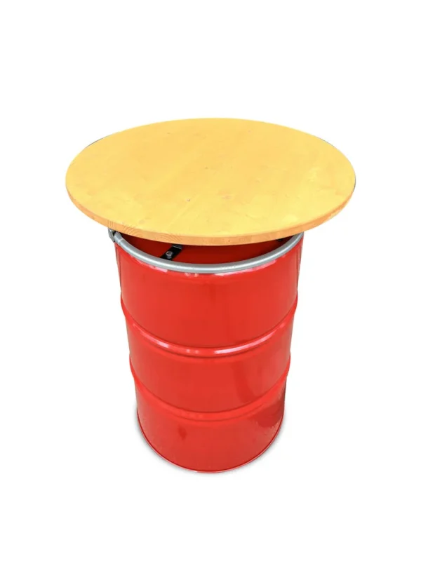 Olievat statafel 200L - Rood - Met houten blad